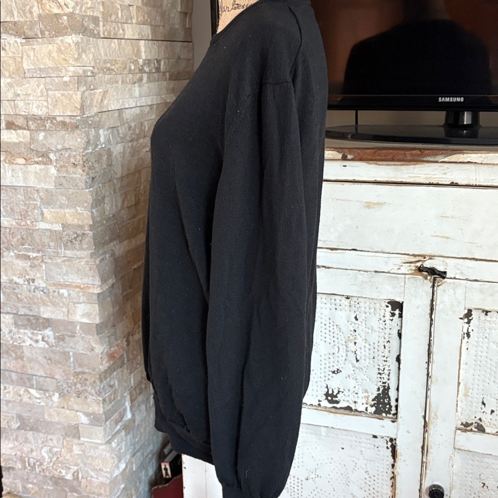 Gran Sasso Made in Italy wool silk blend black crewneck long sleeve sweater - Picture 6 of 16